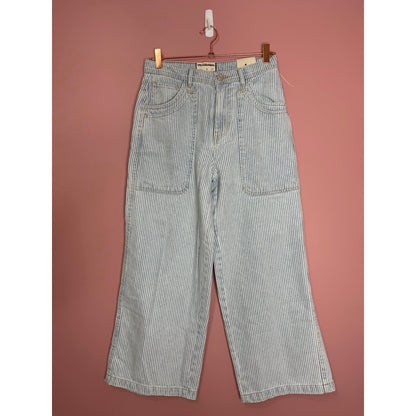 We The Free X Free People Piper Mid-Rise Crop Wide-Leg Jeans Size 25 Blue Stripe