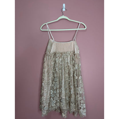 Free People All That Glitters Mini Dress Cream Size XS Babydoll Sleeveless Lined