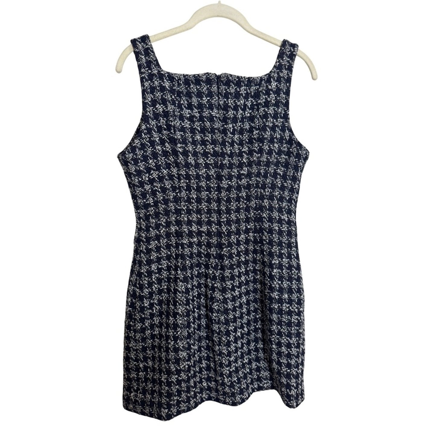 Aya Muse Womens Navy White Houndstooth Tweed Square Neck Mini Shift Dress