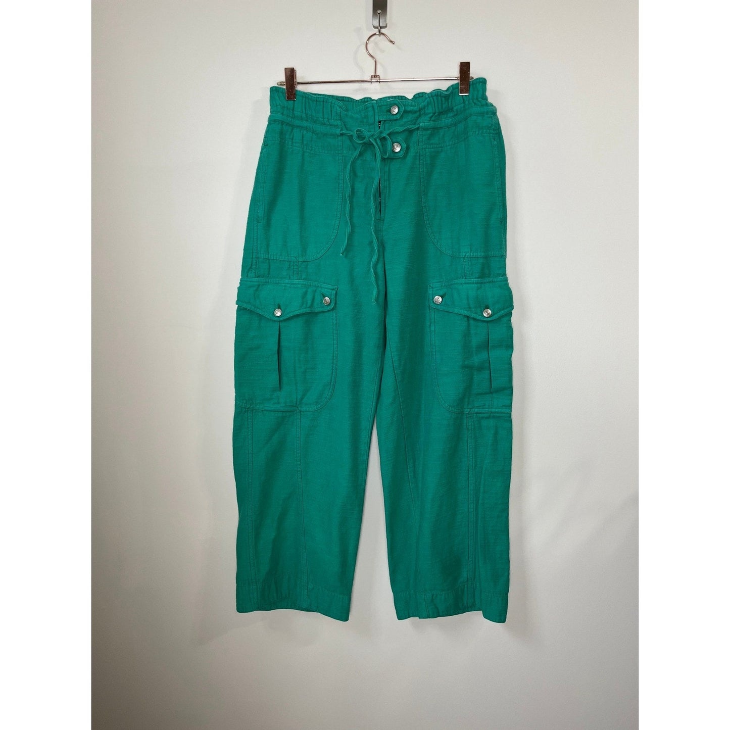 WE THE FREE Emerald Green Cargo Pants Paperbag Waist Drawstring Pockets Size L