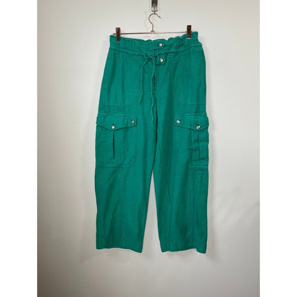 WE THE FREE Emerald Green Cargo Pants Paperbag Waist Drawstring Pockets Size L