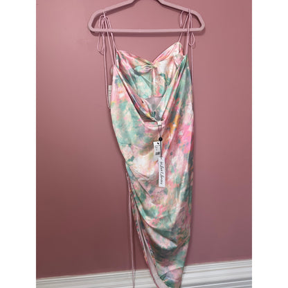NEW NWT For Love & Lemons Call Me Multi Satin Slip Midi Dress Size Small