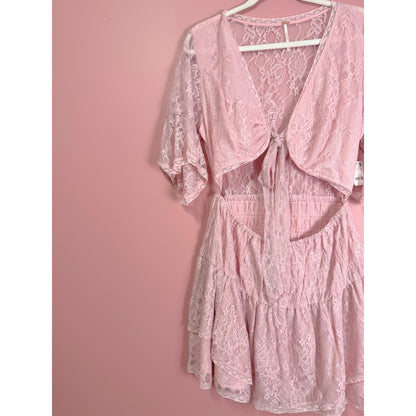 Free People LaLa Lace Mini Dress Blush Pink XS