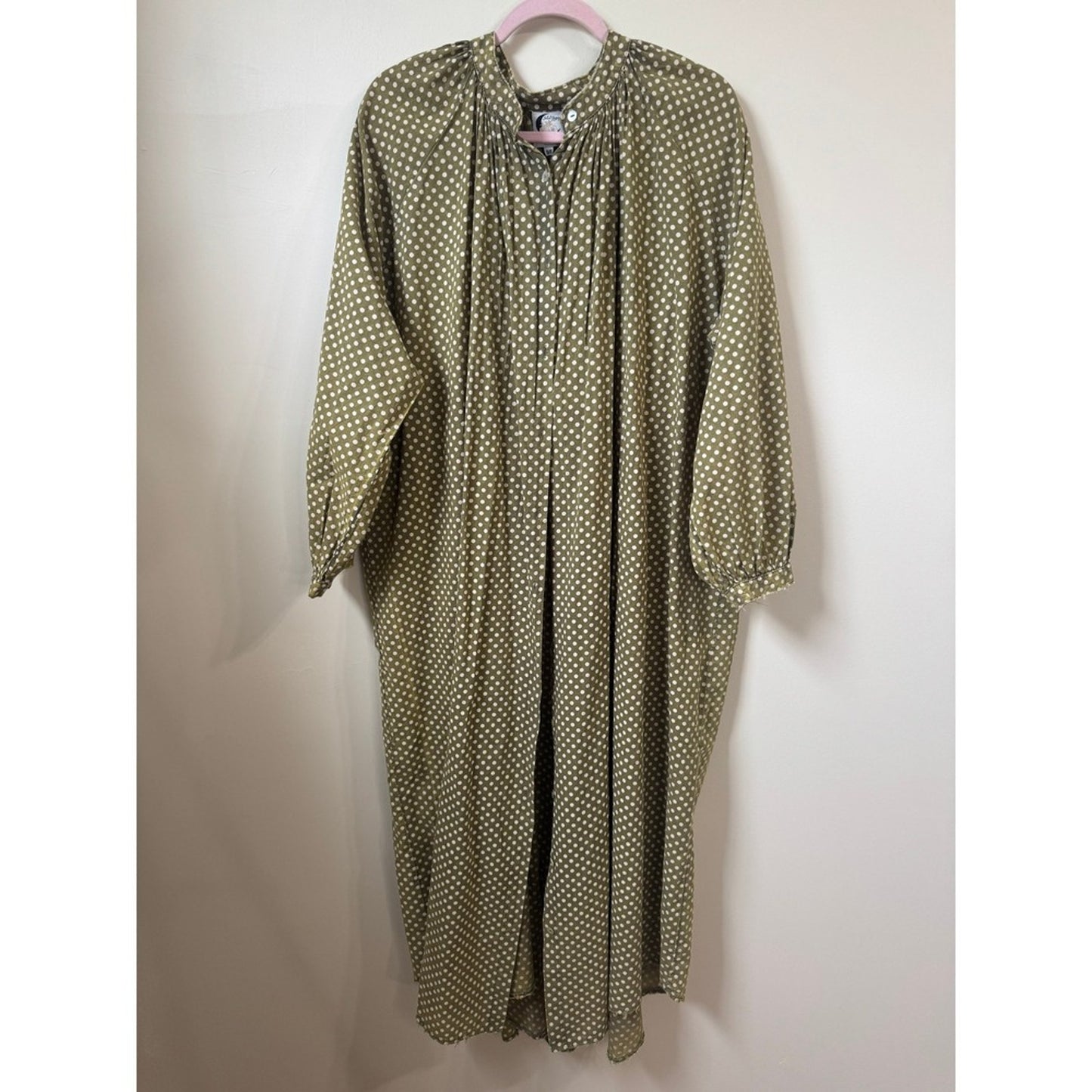 Jaded Gypsy Olive Green Polka Dot Button Down Midi Dress  Boho Lagenlook