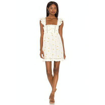 For Love & Lemons Leanne Mini‎ Slip Dress in White Size XL Floral Embroidered