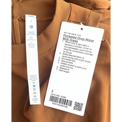 Lululemon Pocketed Drop Waist Midi Dress Copper Brown Size 2 Sleeveless Zip Back
