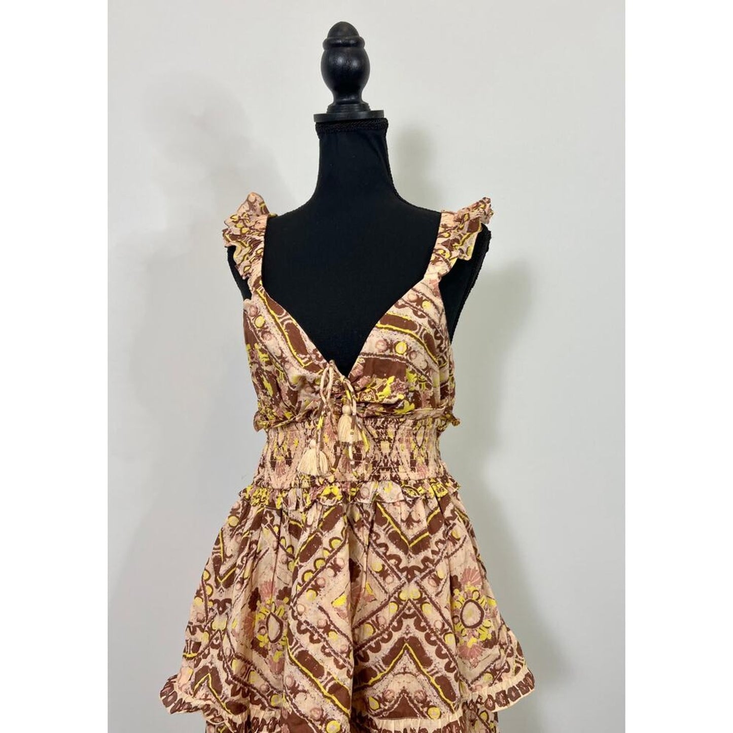 Cleobella Stella Ankle Dress in Multi Geo Print Medium Floral Layered Cotton‎