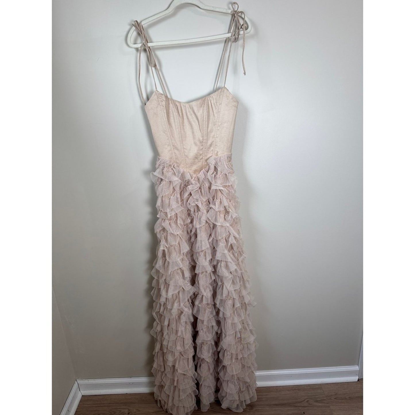 Show Me Your Mumu Francesca  Gown Champagne Pink Ruffle Tulle Corset Maxi Dress