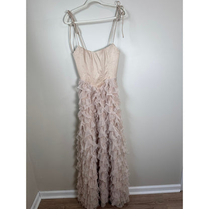 Show Me Your Mumu Francesca  Gown Champagne Pink Ruffle Tulle Corset Maxi Dress