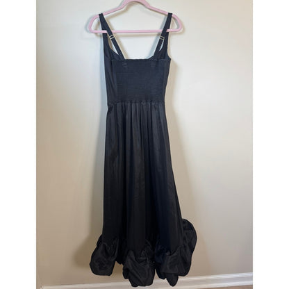 Black Square Neck Bubble Hem Maxi Dress Smocked Back Formal Evening Gown