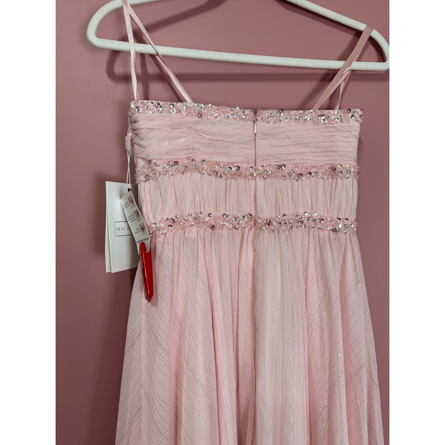 NEW NWT Mac Duggal Beaded Ruffle High Low Gown SYLE 68096 Size 2 in Pink