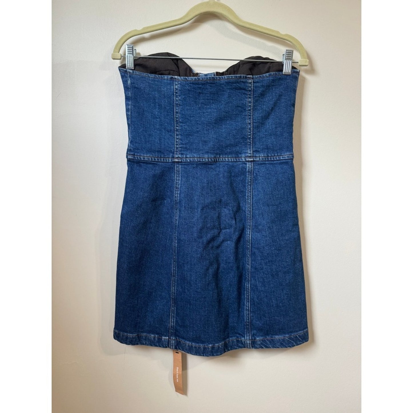 Reformation Strapless Denim Mini Dress Blue Button Front Sweetheart Bustier NEW