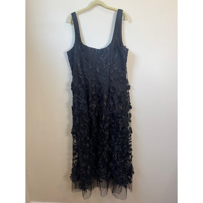 Show Me Your Mumu Black 3D Floral Applique Maxi Dress XXL Square Neck Overlay