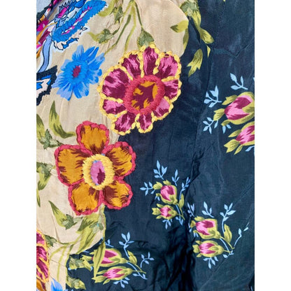 Tolani Tunic Top Black Floral Print Small Pullover Long Sleeve‎ V-Neck Tie Front