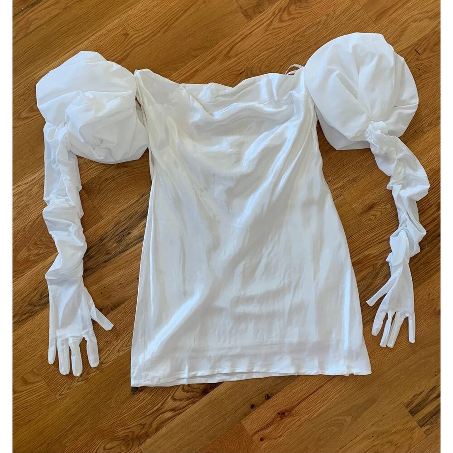 For Love & Lemons Hazel Mini Dress White Large‎ Satin Long Sleeve Pullover Lined