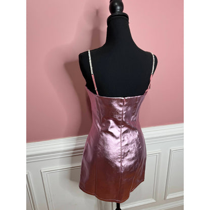 Alix NYC Cruz Mini Dress in Pink Size 8 Sleeveless Faux Leather Spandex Party