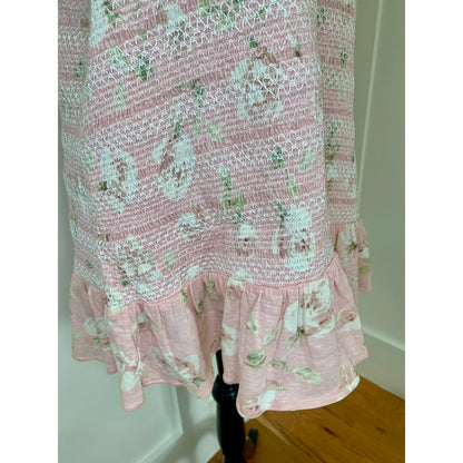 Love Shack Fancy Norna Dress Ballet Pink Size XL Mini Floral Sleeveless Cotton