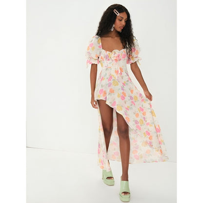 For Love & Lemons Petal Midi Dress Floral Size XXS Short Sleeve Asymmetrical