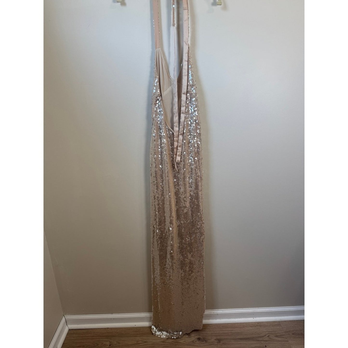 Show Me Your Mumu Sequin Maxi Dress Champagne Gold Halter Slit Gown Small