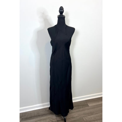 ALLSAINTS Batina Racer Back Maxi Dress in Black Size 8 Satin Keyhole Sleeveless