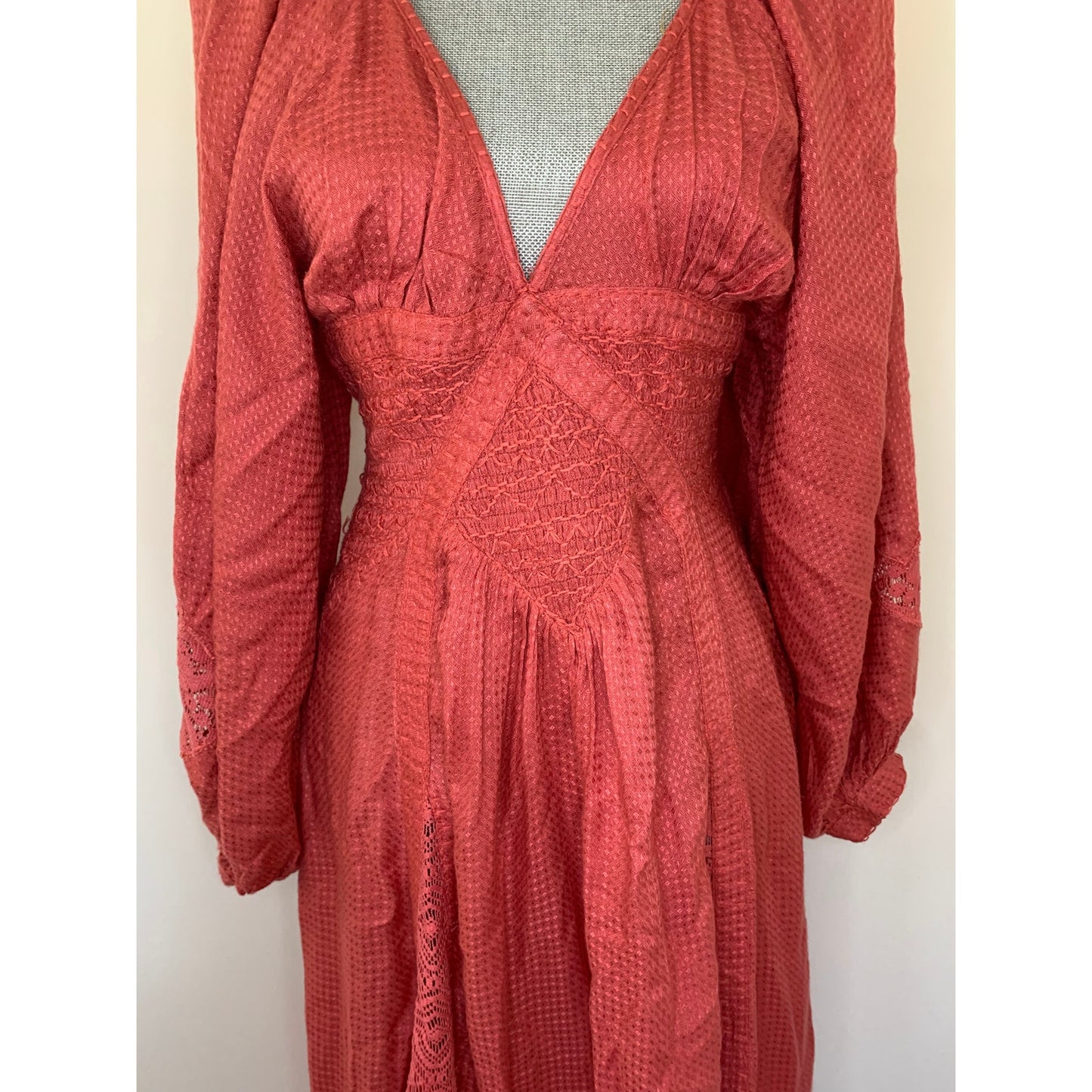 Free People South West Lace Maxi Boho Dress in Rose Small Long Sleeve V-Neck