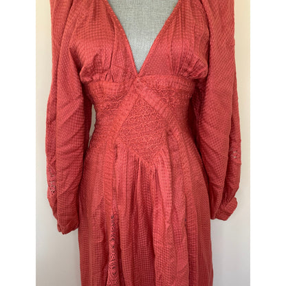 Free People South West Lace Maxi Boho Dress in Rose Small Long Sleeve V-Neck