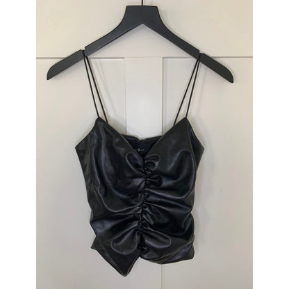 7‎ For All Mankind Faux Leather Ruched Cami Tank Black Size XS Pullover Gothic