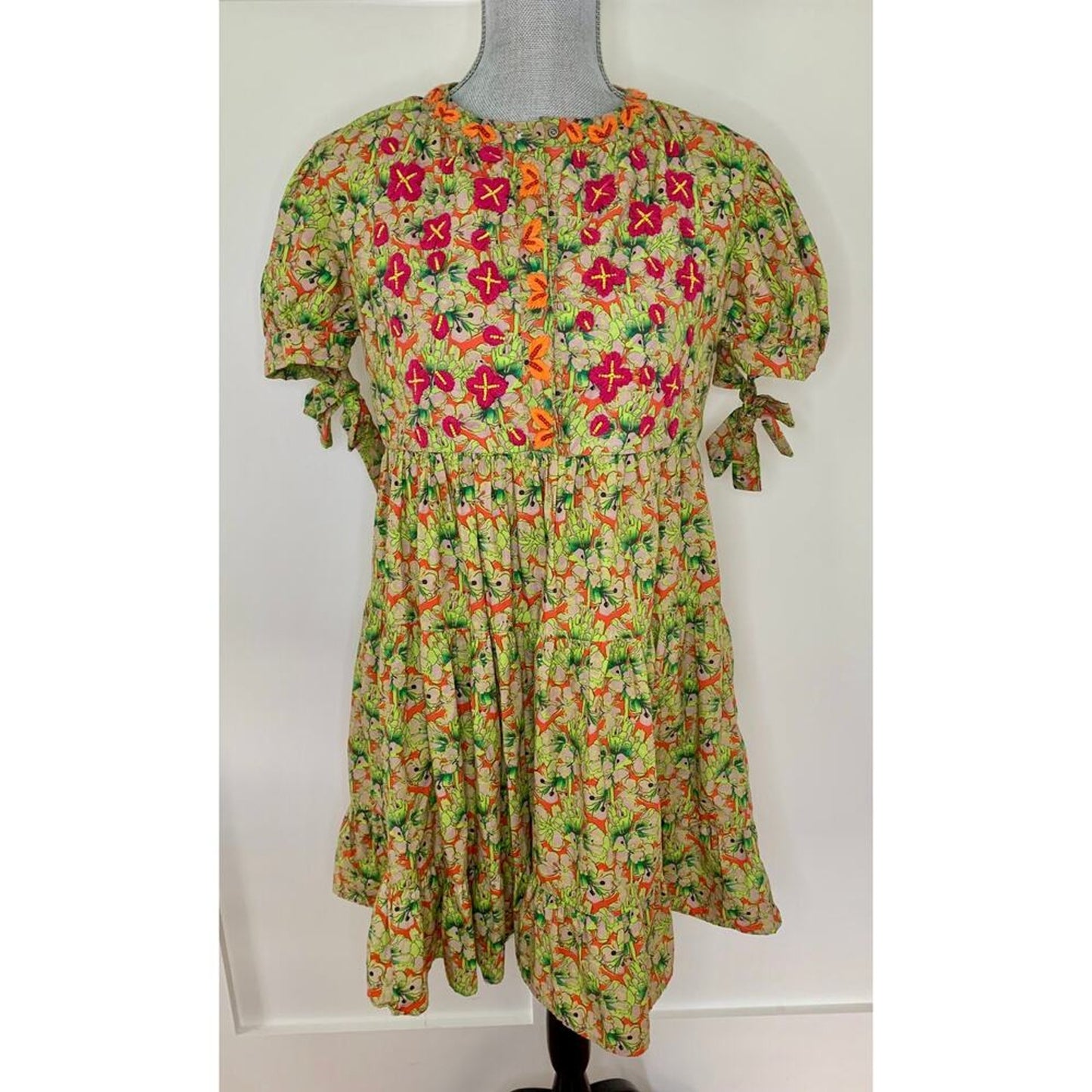 Anthropologie Roopa Pemmaraju Auretta Beaded Embroidered Mini Dress Small Cotton