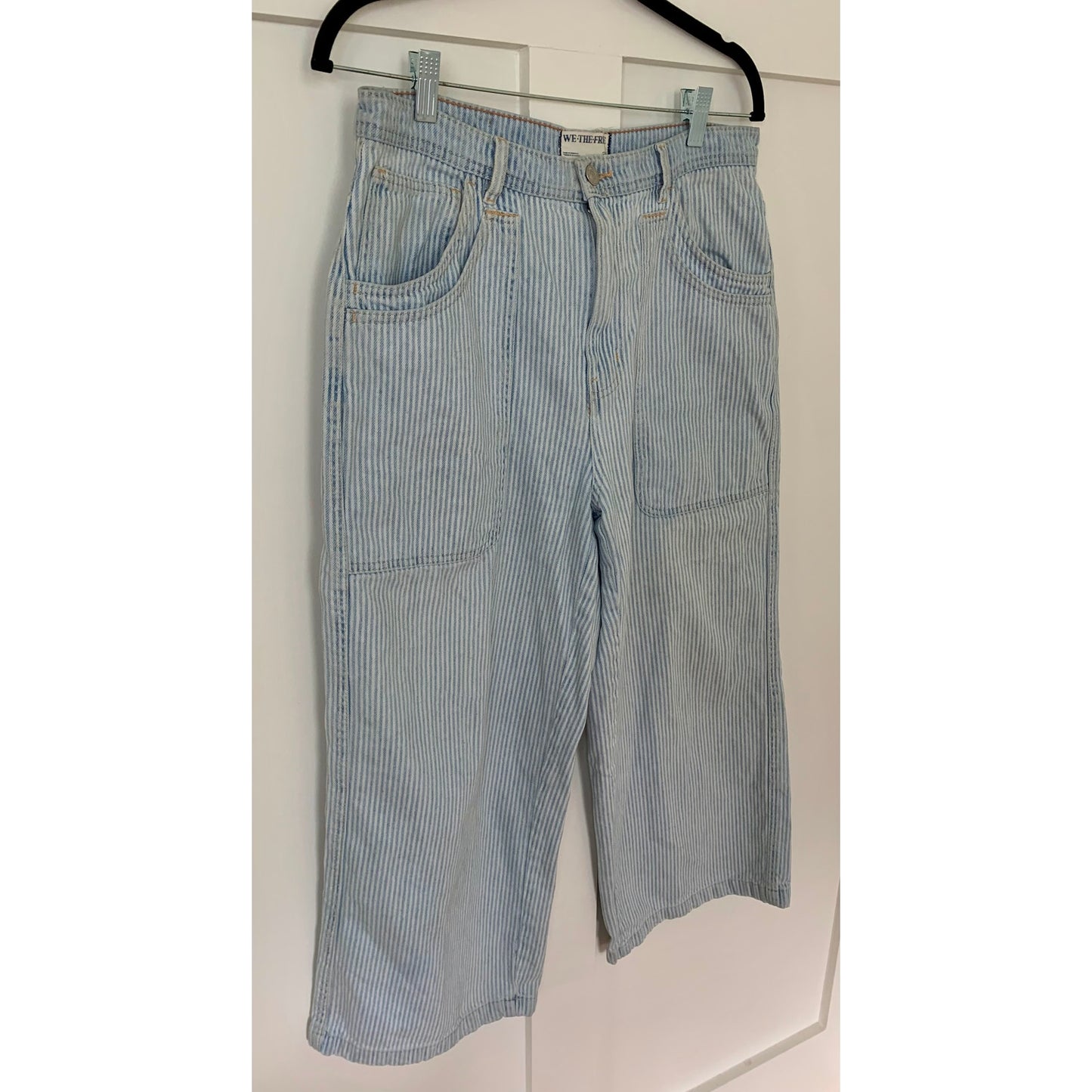 We The Free Piper Mid-Rise Crop Wide-Leg Jeans in Blue Striped Size 30 Denim