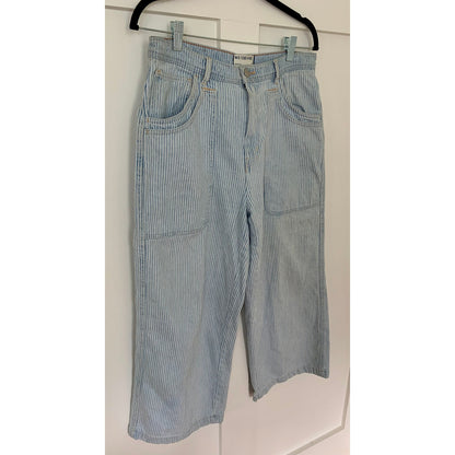 We The Free Piper Mid-Rise Crop Wide-Leg Jeans in Blue Striped Size 30 Denim