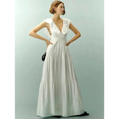 Reformation Fairfield Maxi‎ Dress in White Size 10 Sleeveless V-Neck Stretch