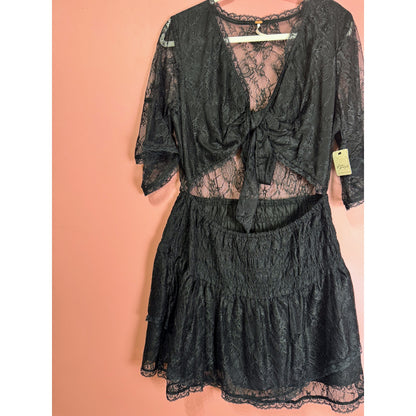 Free People LaLa Lace Mini Dress Black Size XL
