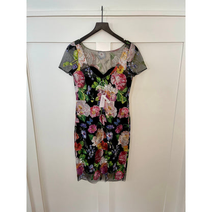 Marchesa Notte Floral Embroidered Tulle Dress Black Floral Size 2