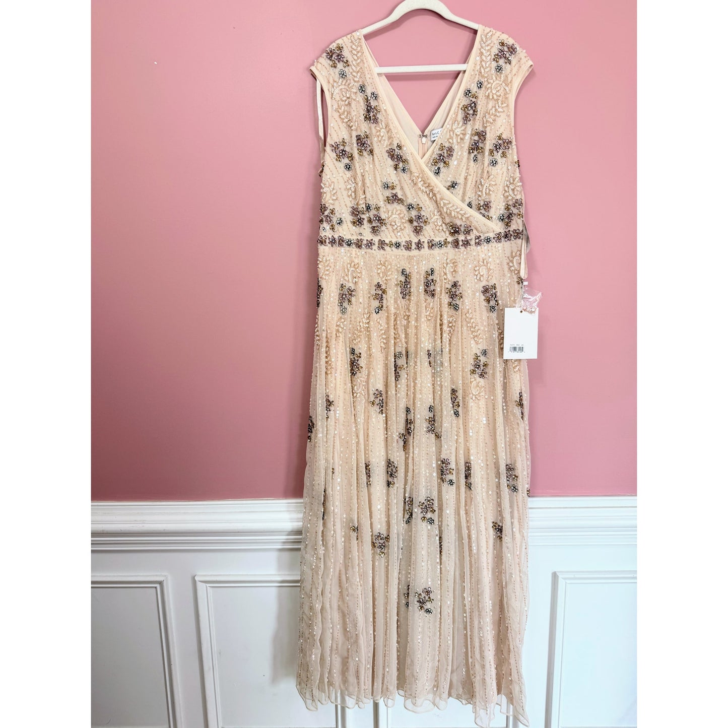 NEW NWT Mac Duggal Cap Sleeve Embellished Dress in Blush STYLE 93575 Size 20