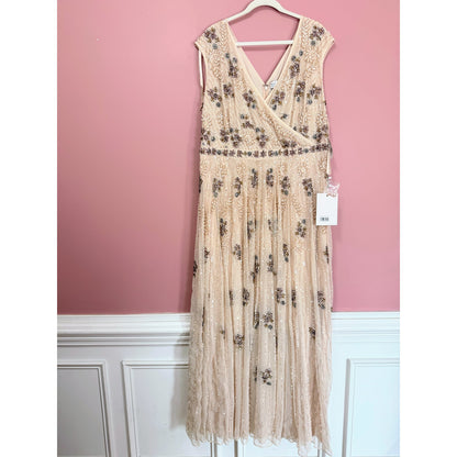 NEW NWT Mac Duggal Cap Sleeve Embellished Dress in Blush STYLE 93575 Size 20
