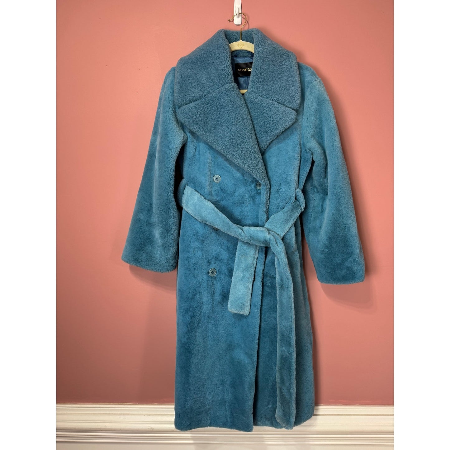 STINE GOYA Happy Faux Fur Jacket in Teal Blue XS