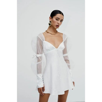 For Love & Lemons Gabrielle Puff Sleeve Mini Dress in White‎ Size XS Floral