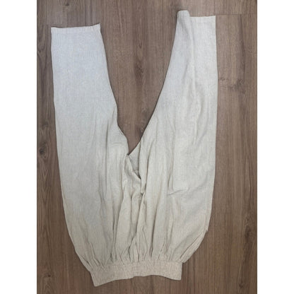 Jaded Gypsy Striped Linen Harem Pants Cream Grey Drop Crotch Boho Tapered Leg L