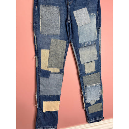 Free People Bare With Me Jeans Size 25 Denim Mid-Rise Straight Leg Patchwork