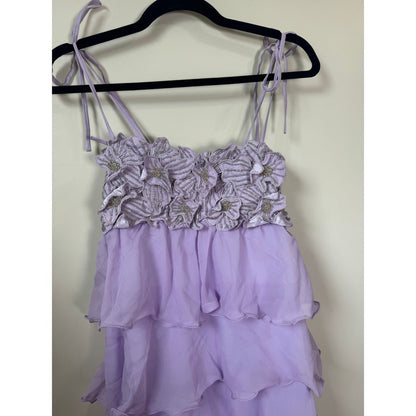 Show Me Your Mumu Lilac Ruffle Maxi Dress Floral Beaded Tiered Chiffon Small