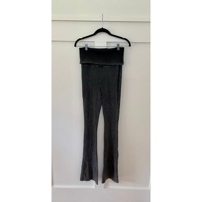 Zara Bootcut Legging Gray Small Ribbed Knit Pull On Foldover Waist Fitness Gym