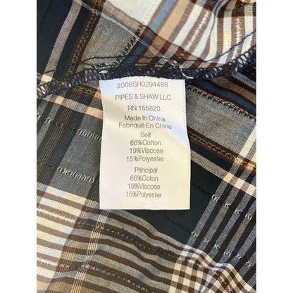 Veronica Beard Plaid Puff Sleeve Button Back Mock Neck Blouse Size 12