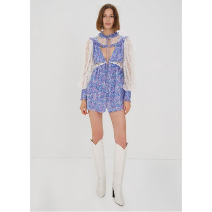 For Love & Lemons April Mini Dress Multicolor Floral Medium Long Sleeve V-Neck