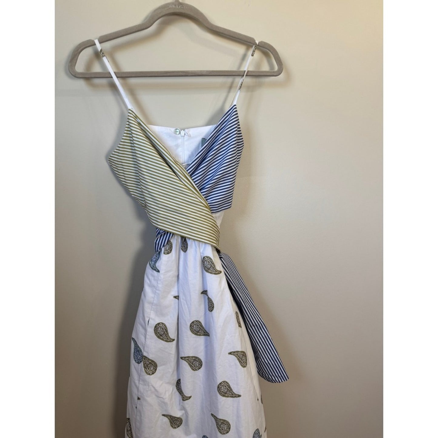 Silvia Tcherassi Mixed Print Paisley Striped Wrap Midi Dress White Blue Olive