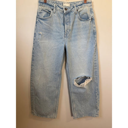 We The Free Free People Old West Slouchy Wide Leg Distressed Jeans Light Wash 27