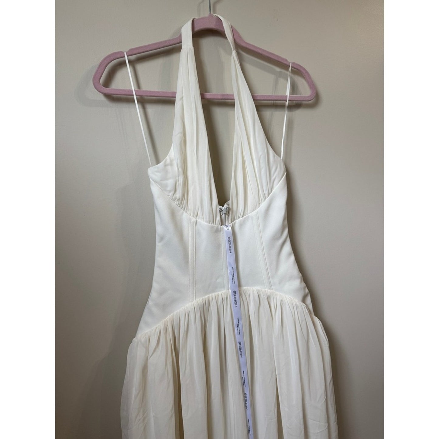 Heiress Beverly Hills White Corset Halter Maxi Dress Grecian Draped Gown