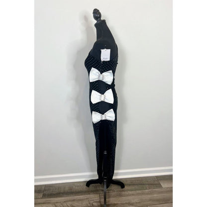 Majorelle x‎ Bridget Julia Bow Gown in Black/White Small One Shoulder Velvet