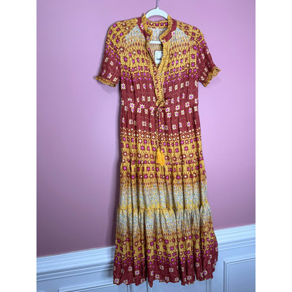 Free People Rare Feeling Maxi Dress in Multi Size XS Short Sleeve V-Neck Lined