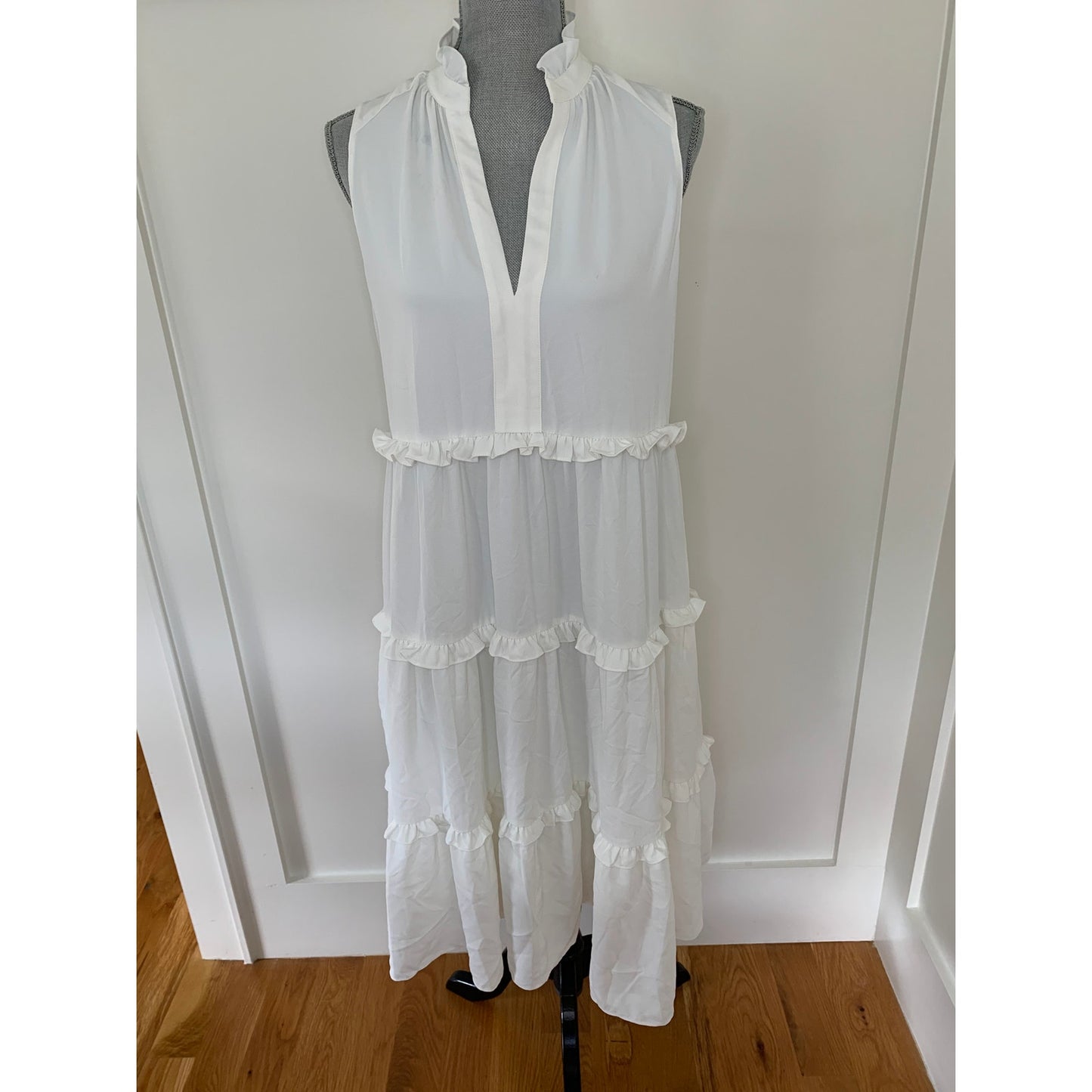 Amanda Uprichard Wilma Midi Tiered Dress in White Medium Pullover Sleeveless