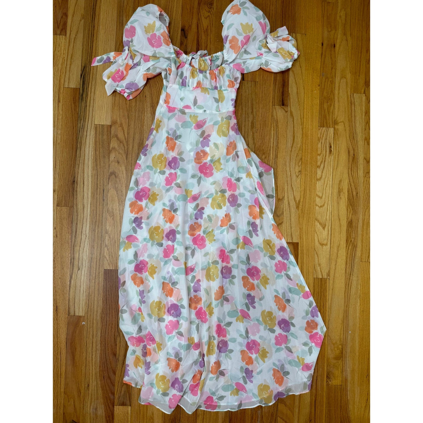 For Love & Lemons Petal Midi Dress Floral Size XXS Short Sleeve Asymmetrical